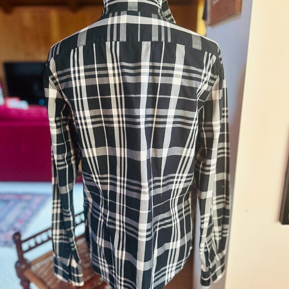 LAUREN RALPH LAUREN White and Black Plaid Ruffle Collar Shirt Blouse – M - Picture 8 of 11